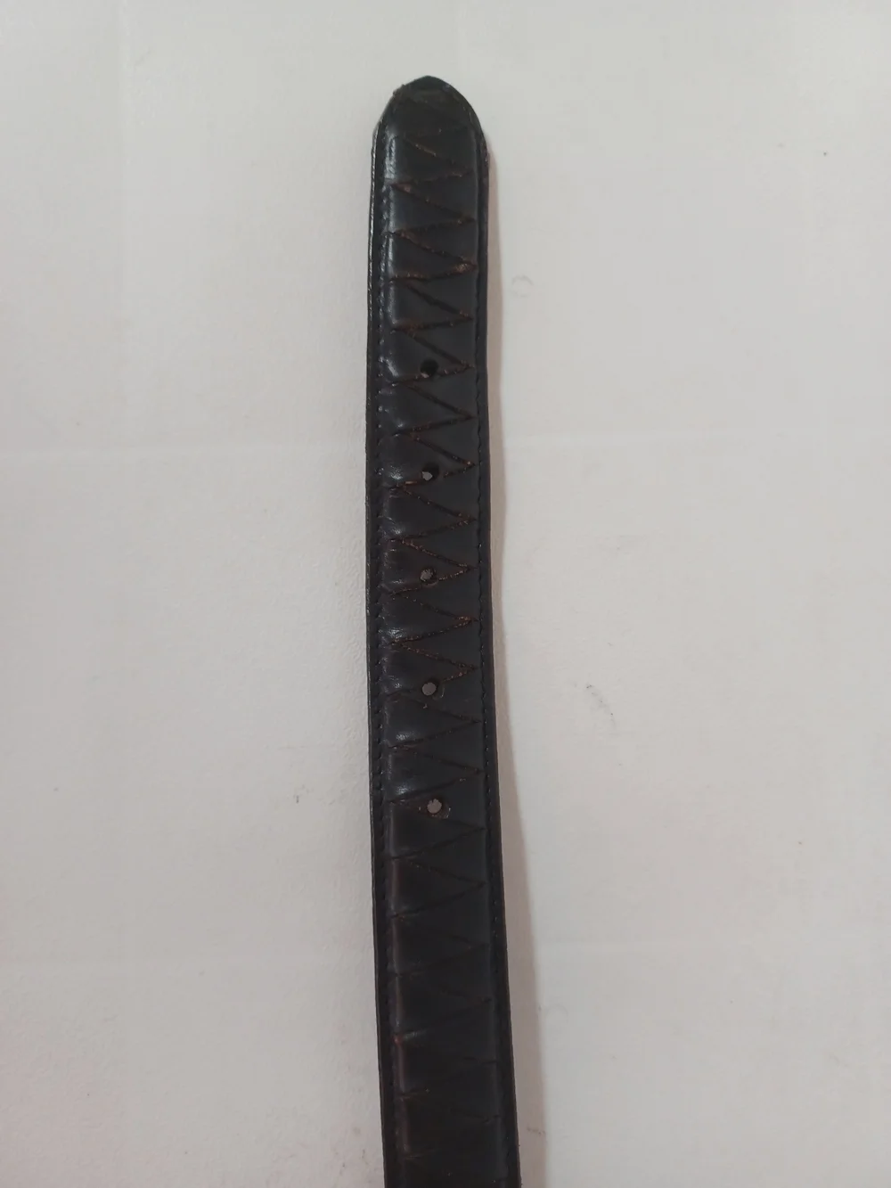 Vintage Brown Leather Belt Chevron Woven Panel Solid Brass Buckle Size 38
